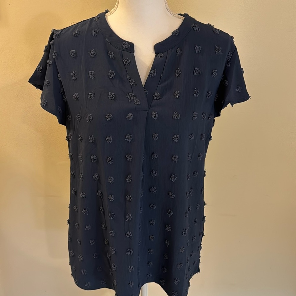 MEROKEETY V Neck Ruffle Short Sleeve Blouse Swiss Dot Flowy Shirt Tunic Top